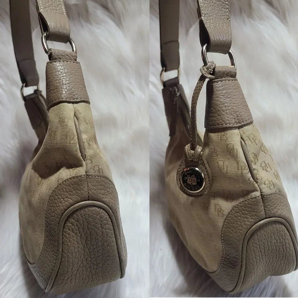 Vintage Dooney & Bourke Monogram Canvas Leather Hobo Shoulder Bag